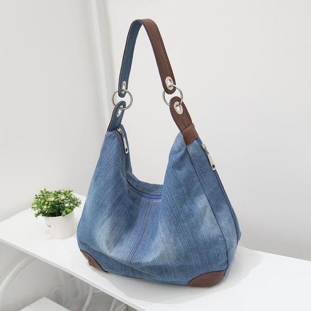 Women Denim Tote Bag Casual Canvas Jean Large Capacity Top Handle Bag One Shoulder Bags